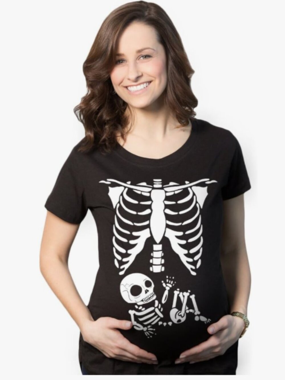 Maternity Skeleton Baby Halloween Pregnancy Announcement T Shirt